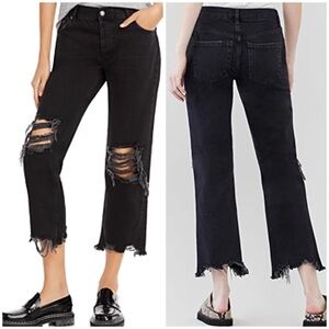Free People Maggie Mid Rise Straight Jeans Cropped Distressed Ripped Sz 29